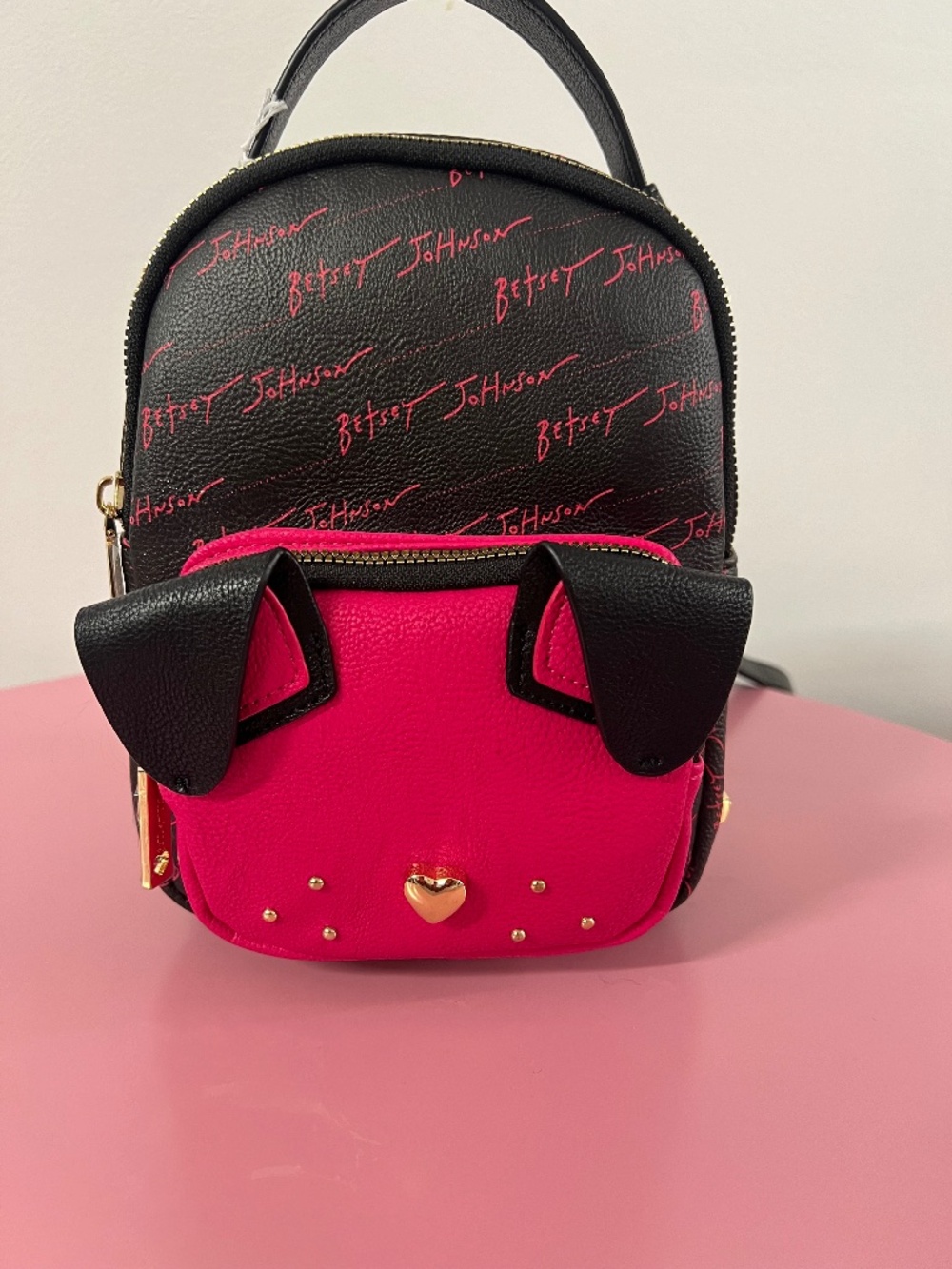 Betsey Johnson Kitsch Puppy Face Backpack Pink & Black